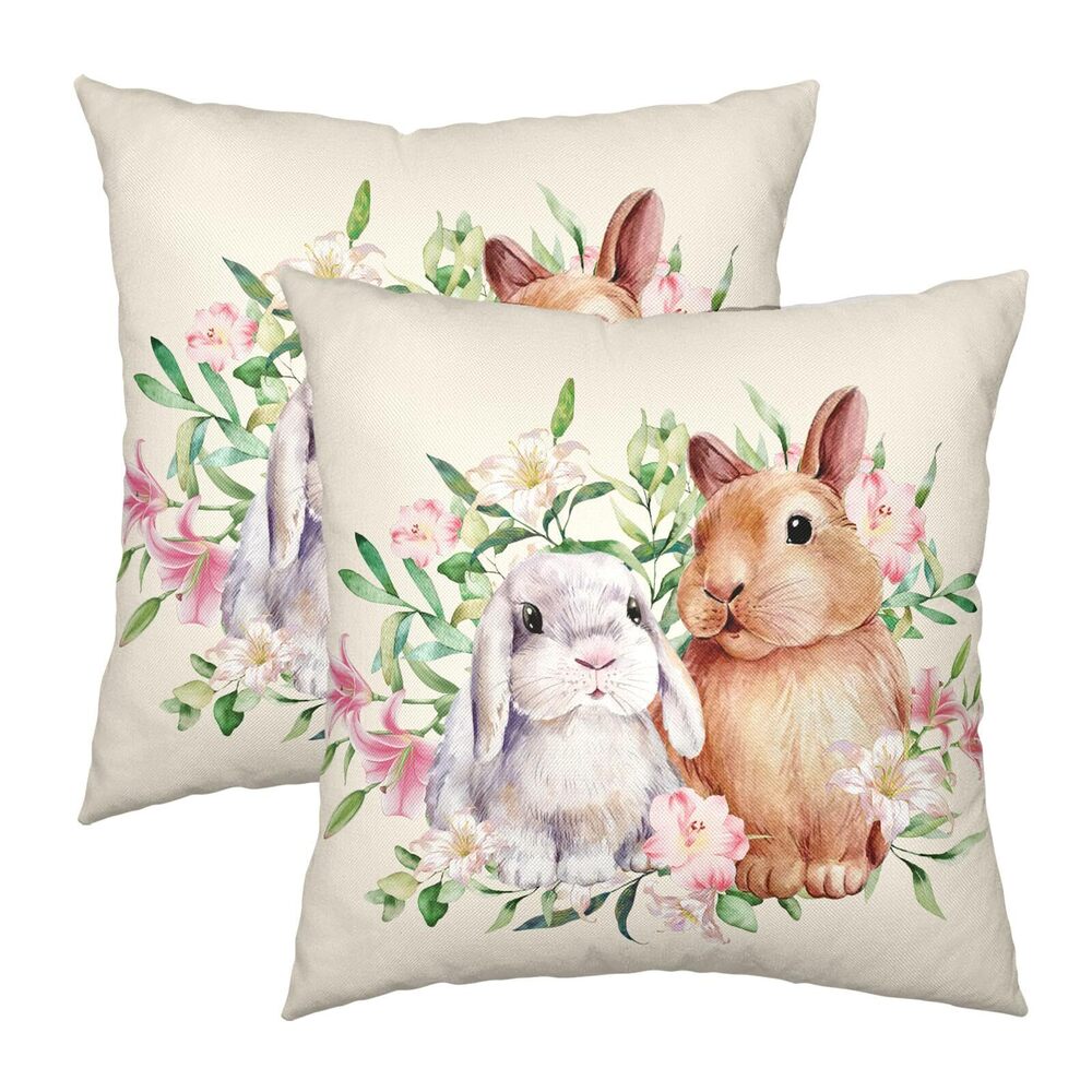 4508 Easter Rabbit Flower Throw Pillow Cover 20x20 Inch Spring Summer Bunny